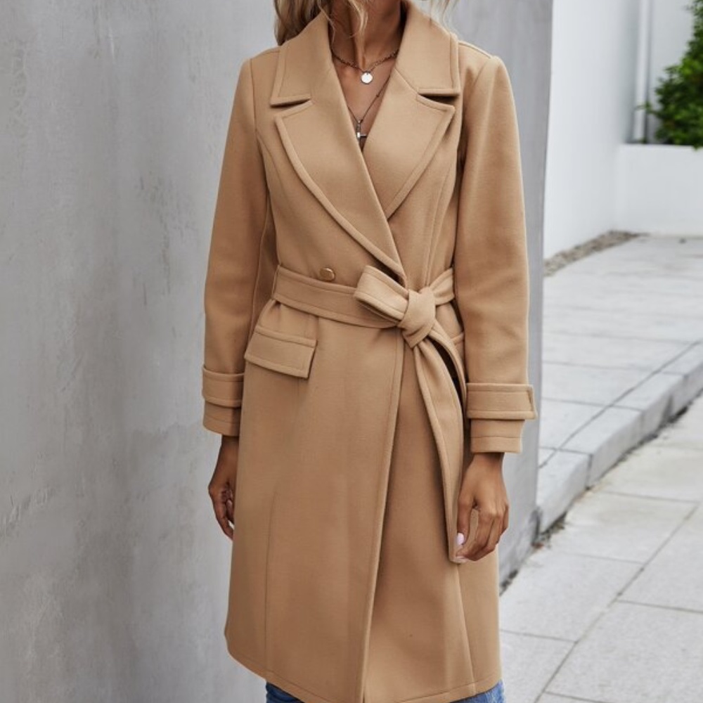Cozy Black Button up Trench Pea Coat Minimalist - Picture 10 of 14